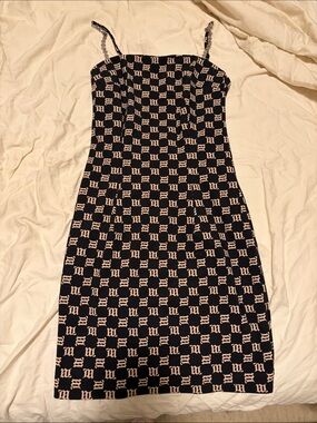 MISBHV Black Mini Slip Dress with Cream Monogram and Chain Straps XS